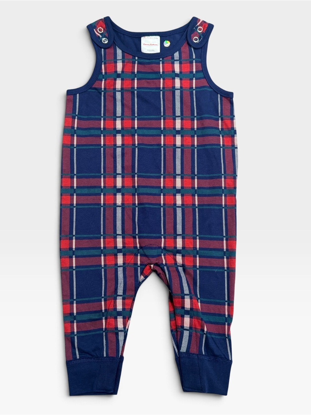 NWOT Hanna Andersson Navy Red Plaid Overalls 6-12M Baby Organic Cotton Holiday